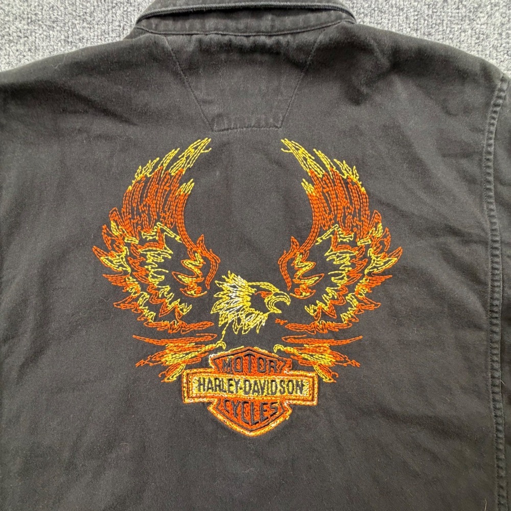 Vintage Harley Davidson Heavy Button‎ Down Shirt Size 2XL Eagle Shirt Black - Picture 11 of 16